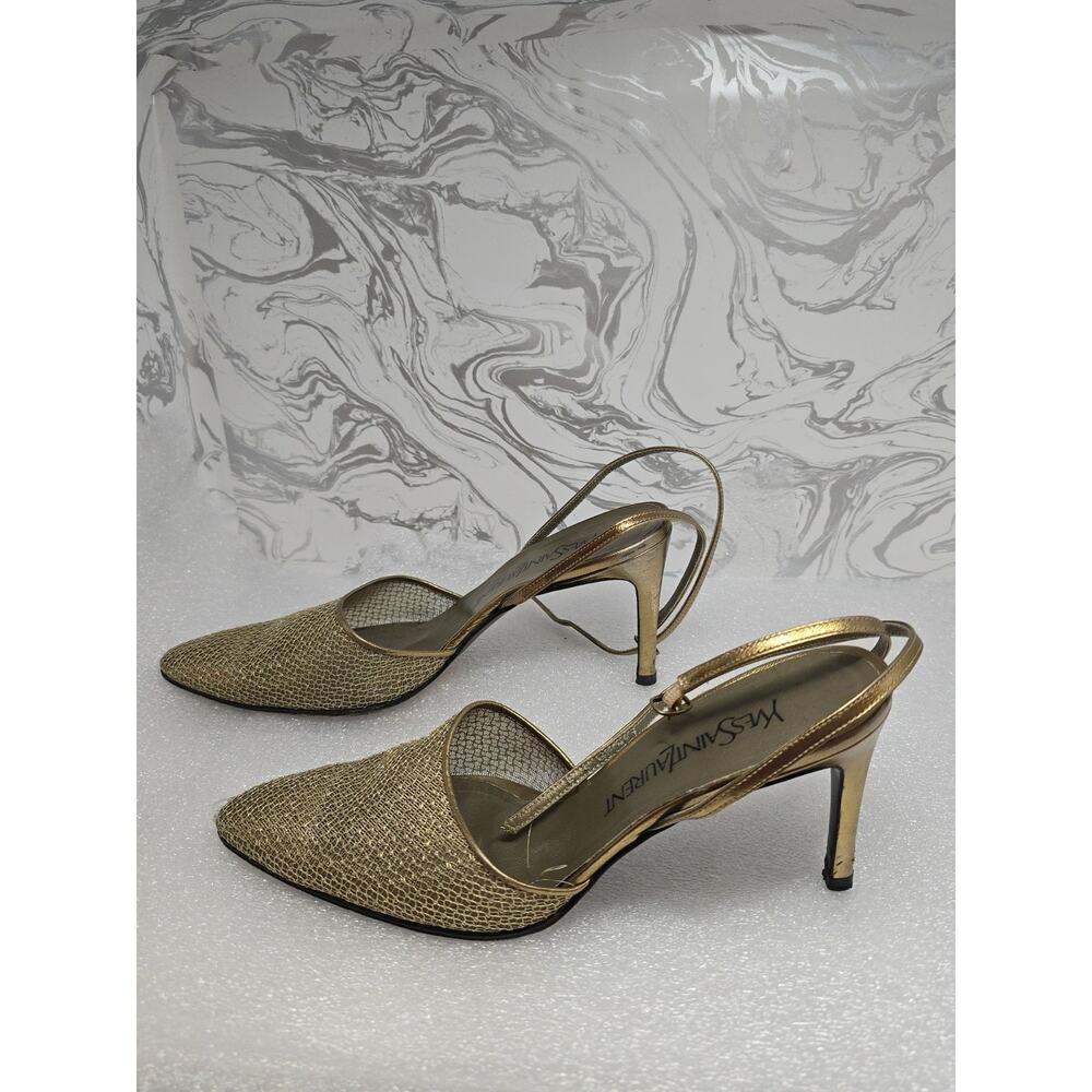 Yves Saint Laurent Women’s Gold Mesh Ankle Strap Heel Shoe Size 7 M - Picture 5 of 10